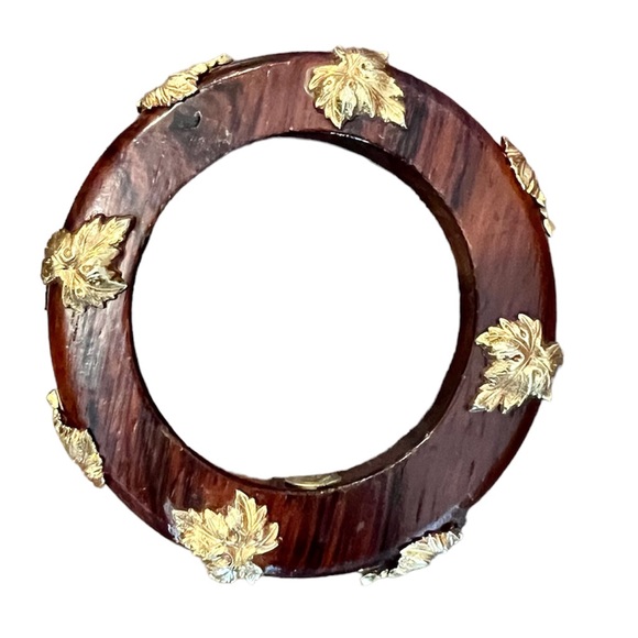 DOMINIQUE AURIENTIS Paris Vintage Wood Bangle with Leaf Motif - Picture 2 of 11